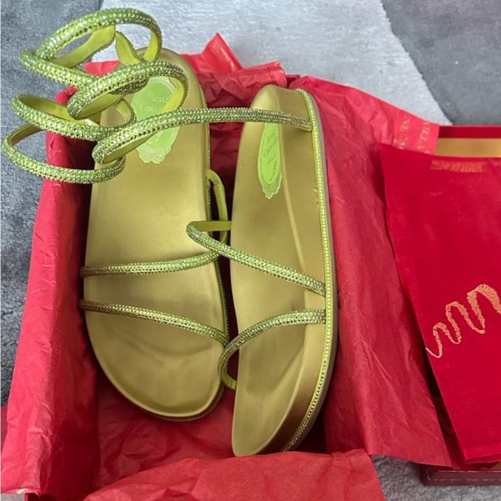 Rene Caovilla Green Strappy Sandals